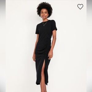 Old Navy Classic Black Ruched Midi Dress with slit